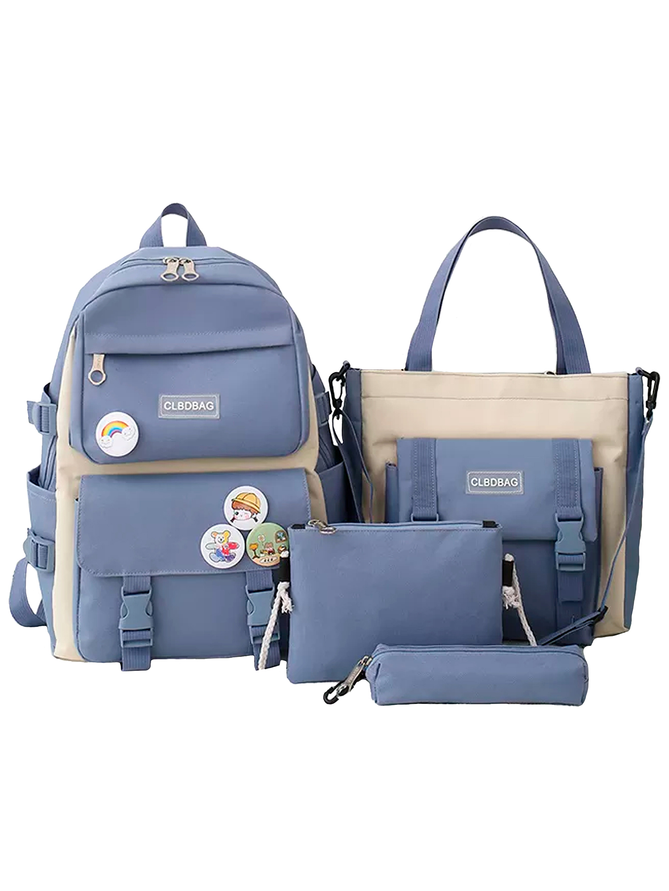 Mochilas Set 4 Pzs Escolar Bolsas Lapicera Azul