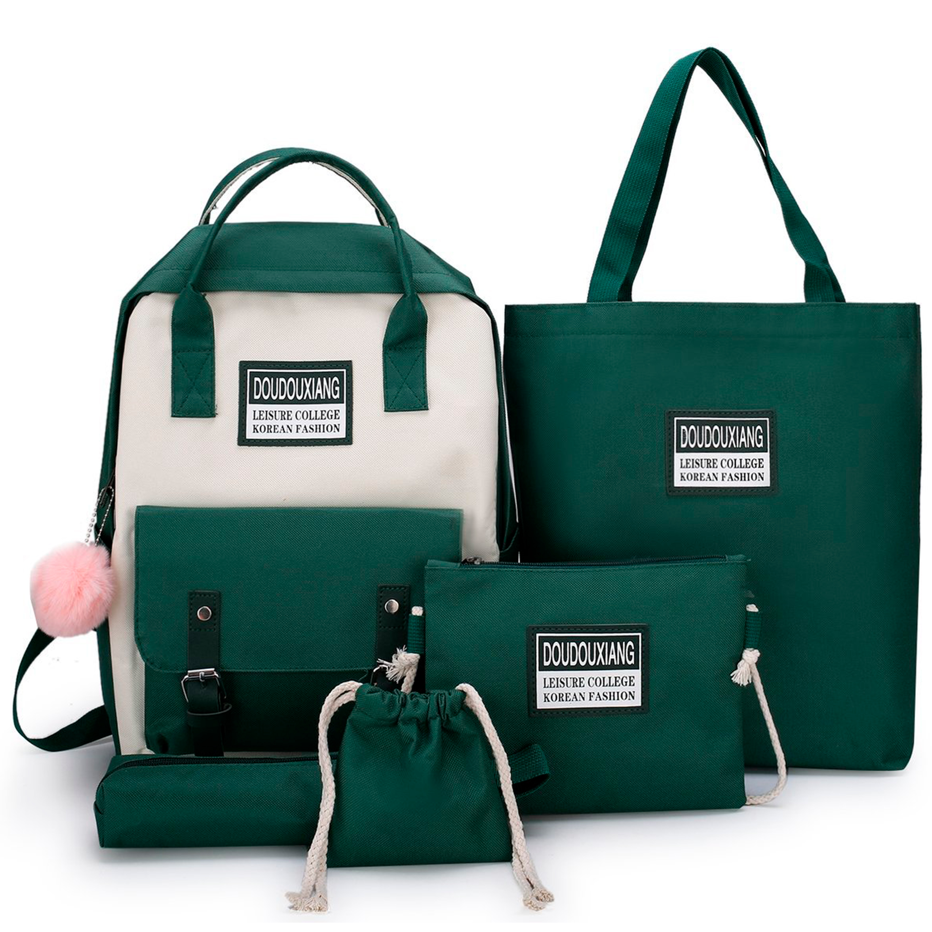 Ochilas Set 5 Pzs Escolar Bolsas Lapicera Verde