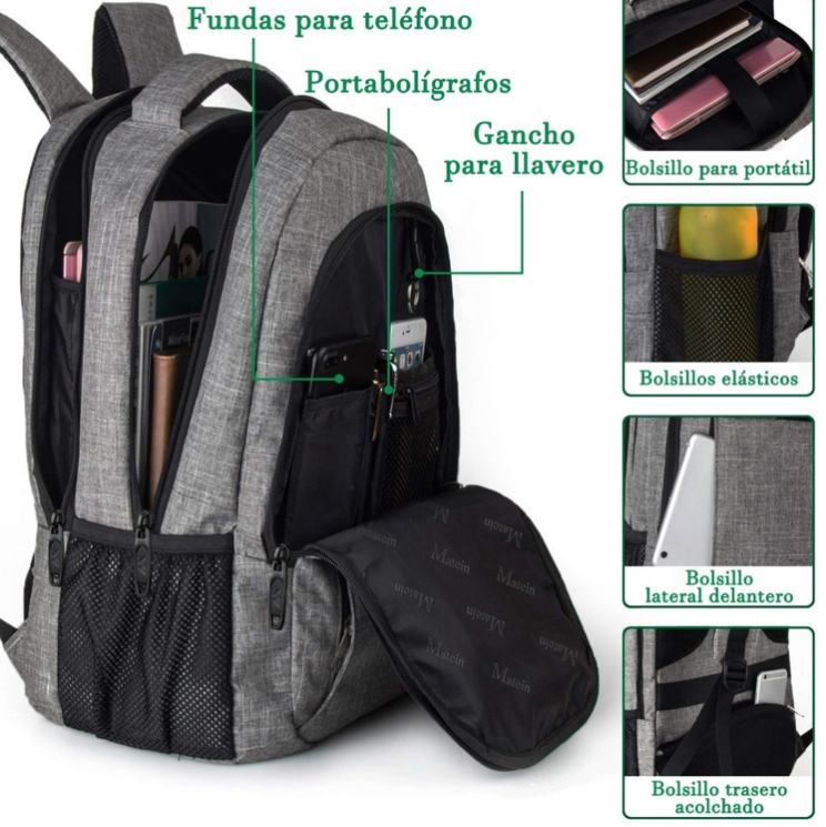 Foto 4 pulgar | Mochila Para Laptop De 15.6 Pulgadas, Mochila De Viaje Para Laptop, Con Puerto Carga Usb, Mochila Escolares, Idea