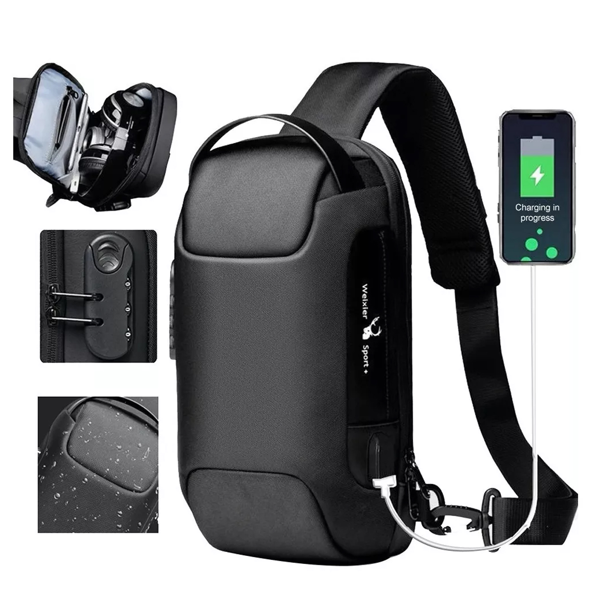 Foto 3 pulgar | Mochila Crossbody Multifuncional Toma USB para Hombres