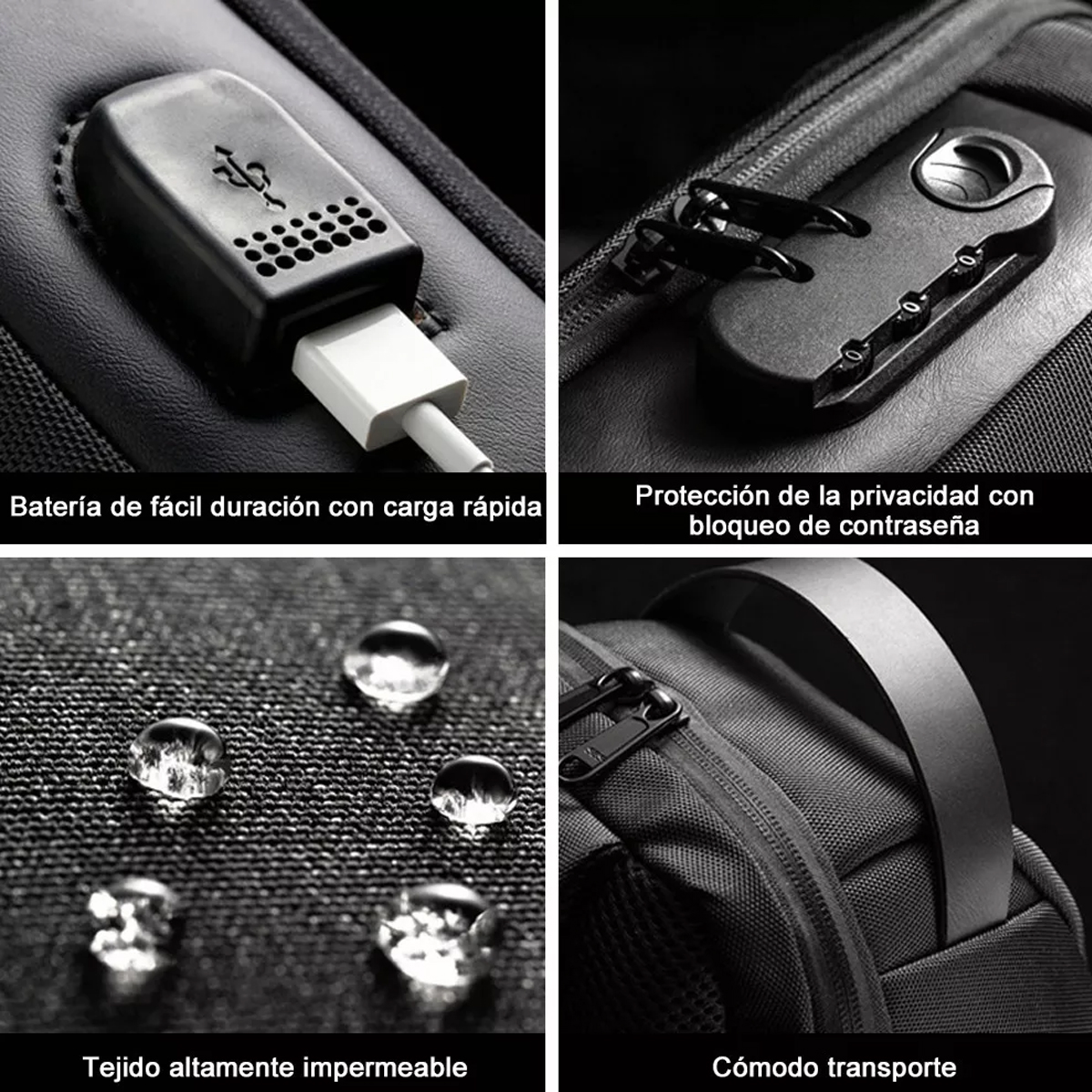 Foto 5 pulgar | Mochila Crossbody Multifuncional Toma USB para Hombres