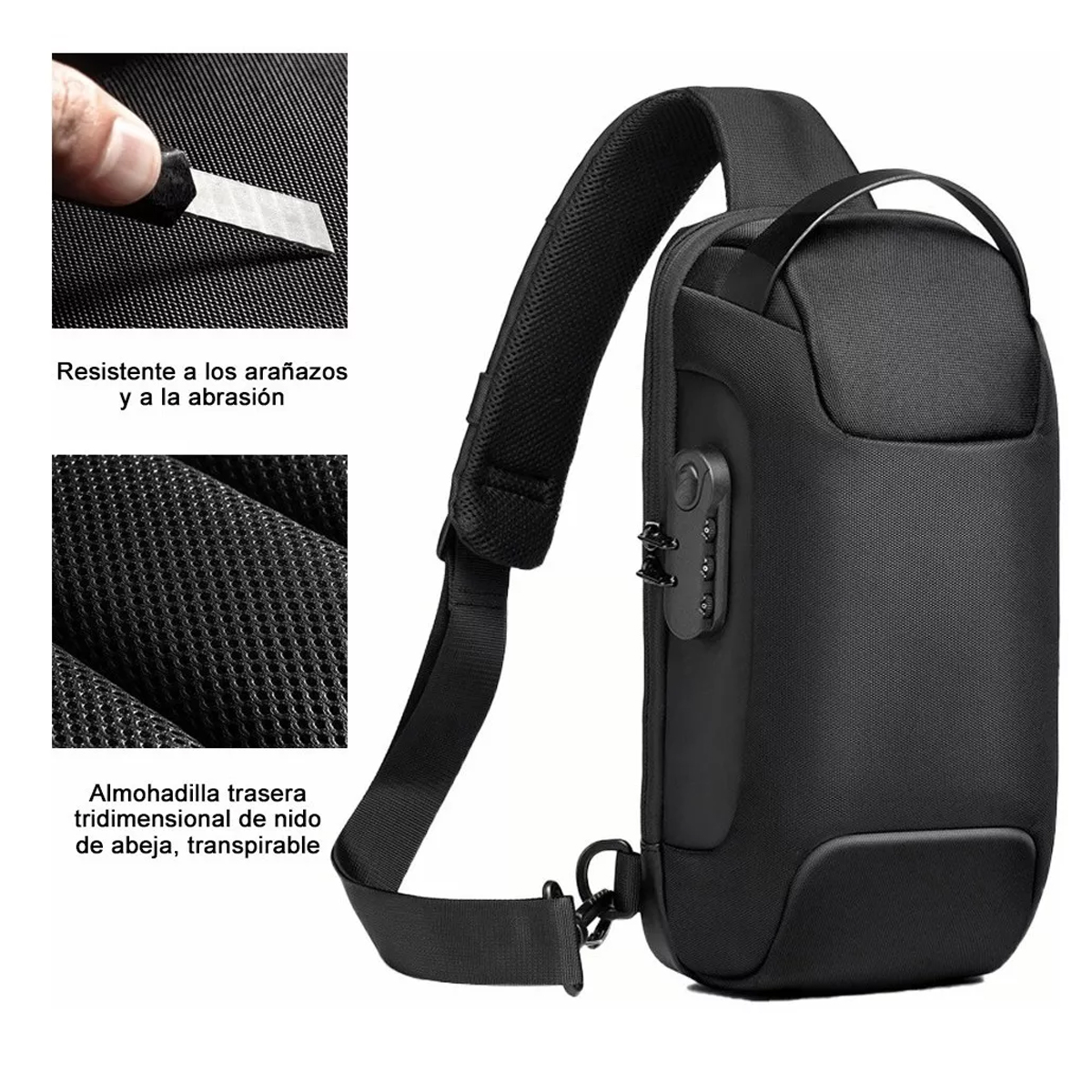 Foto 6 pulgar | Mochila Crossbody Multifuncional Toma USB para Hombres