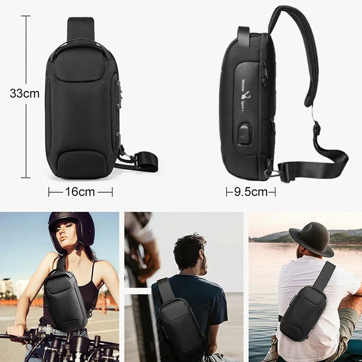 Foto 8 pulgar | Mochila Crossbody Multifuncional Toma USB para Hombres