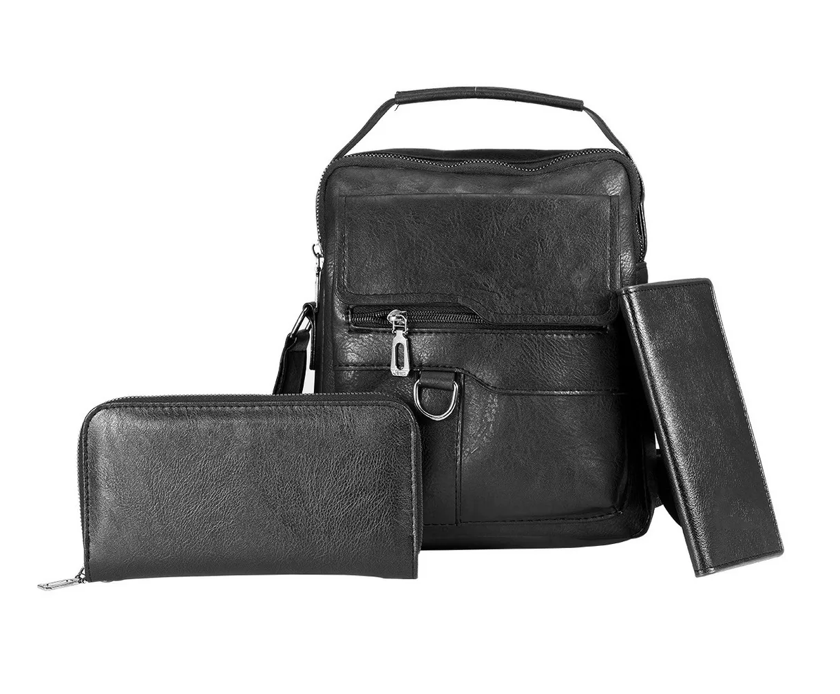 Foto 1 | Bolso Belug Bandolera de Cuero Sintético 3 pzs color Negro para Hombre