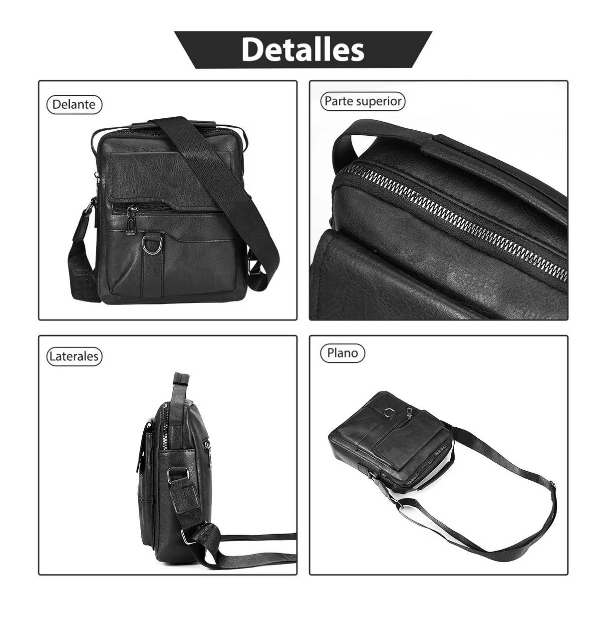 Foto 2 | Bolso Belug Bandolera de Cuero Sintético 3 pzs color Negro para Hombre