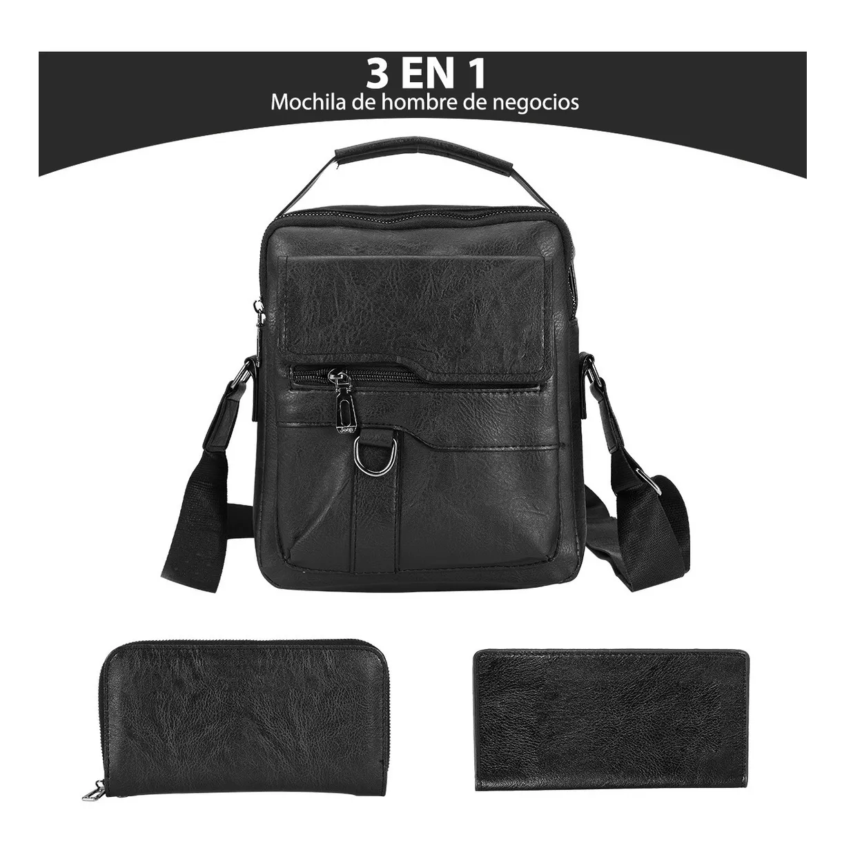 Foto 4 pulgar | Bolso Belug Bandolera de Cuero Sintético 3 pzs color Negro para Hombre