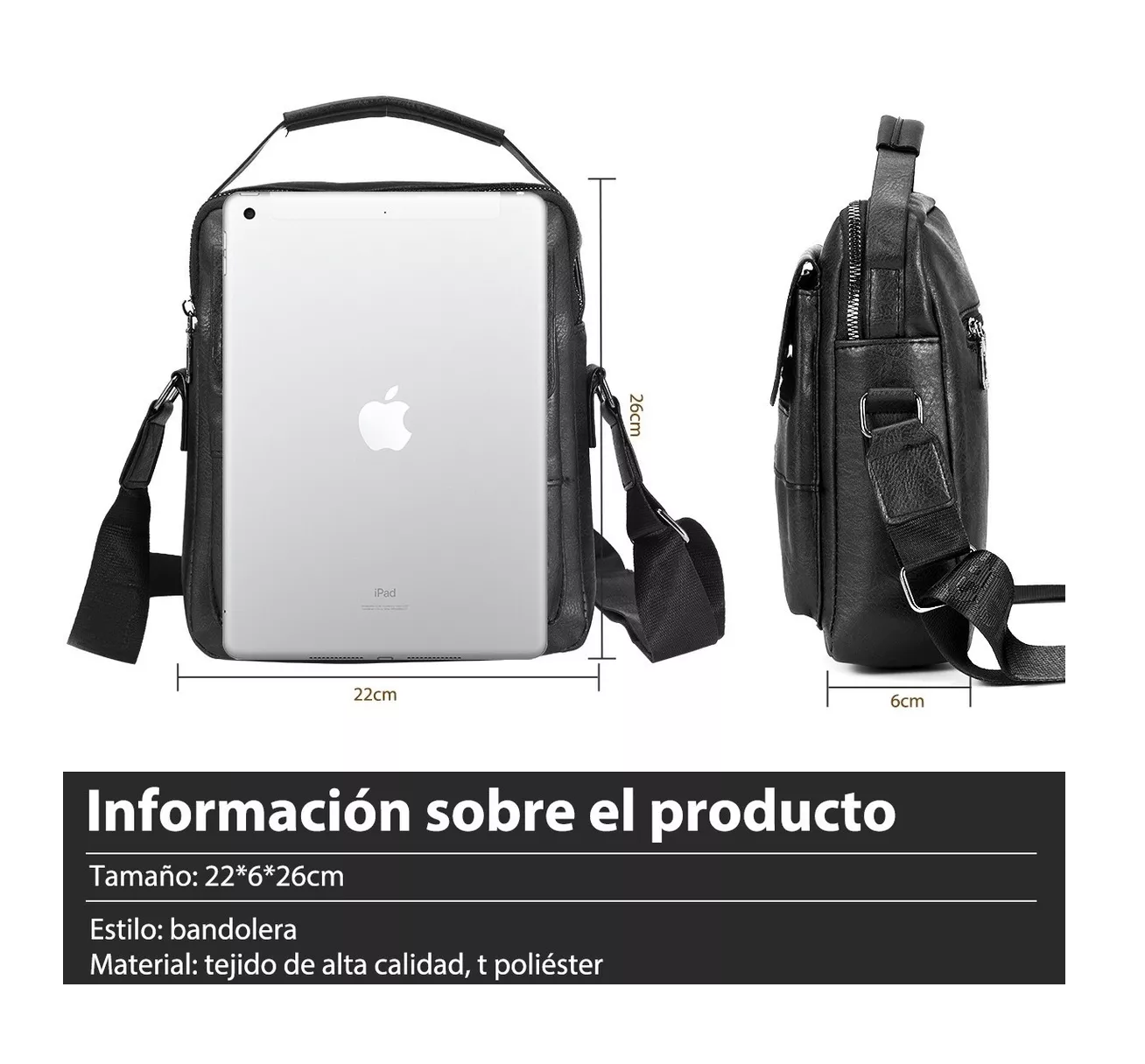 Foto 4 | Bolso Belug Bandolera de Cuero Sintético 3 pzs color Negro para Hombre