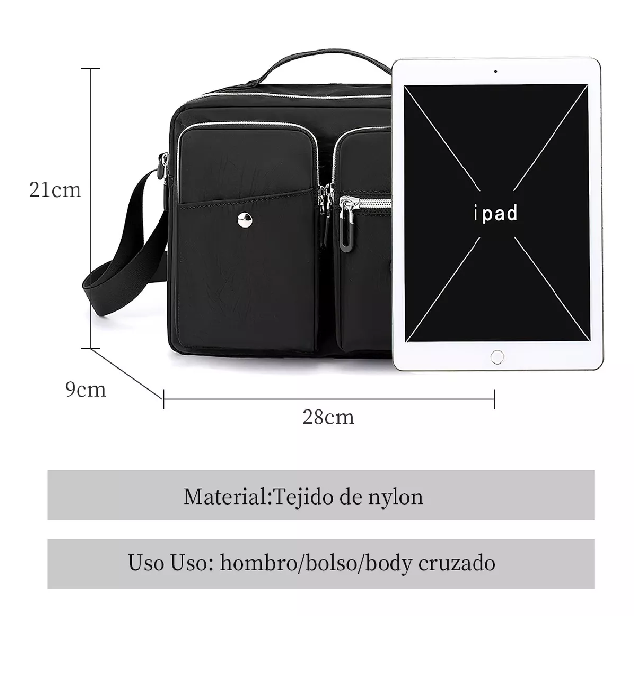Foto 5 pulgar | Bolso Bandolera/Crossbody Belug color Negro con 7 Bolsillos