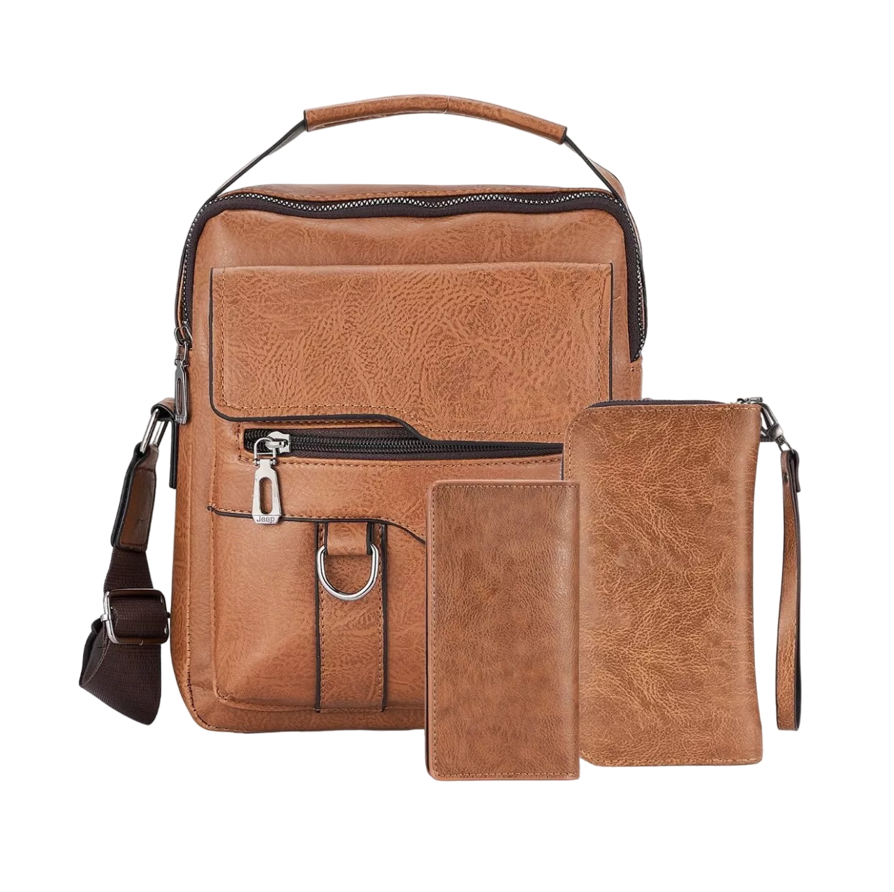 Bolsos Belug para Hombre Bandolera Cuero Sintético 3 Pzs color Marrón Claro