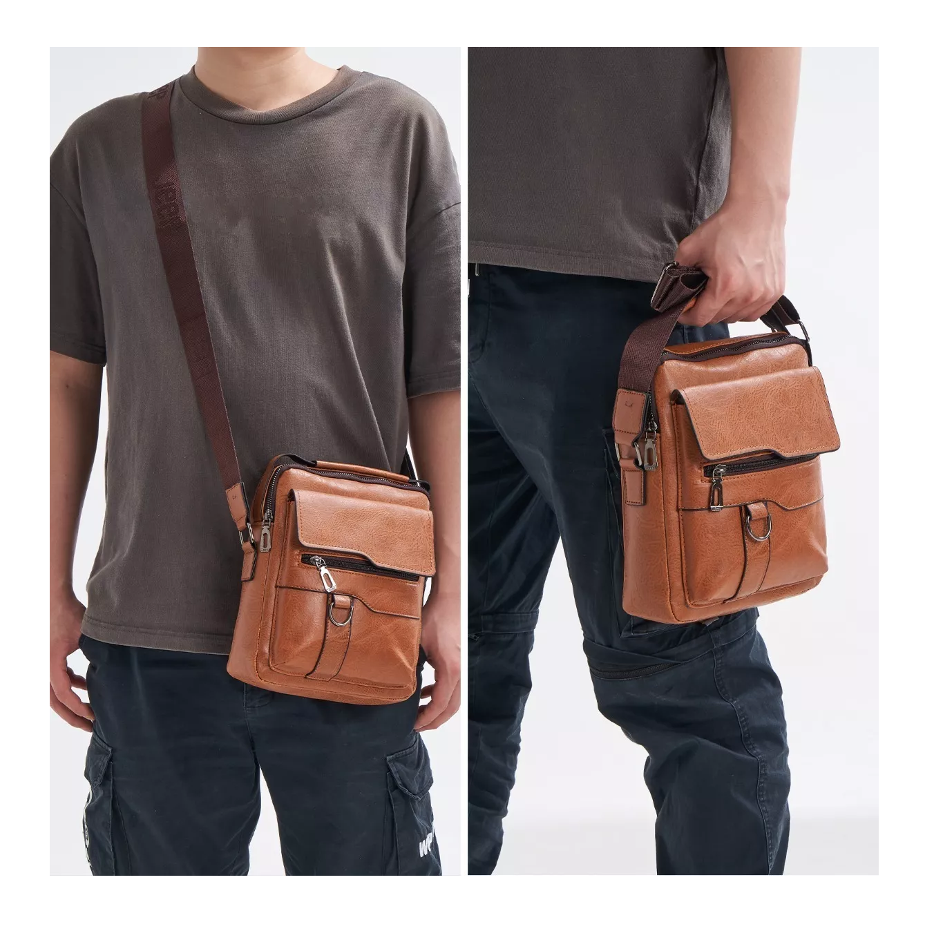 Foto 3 pulgar | Bolsos Belug para Hombre Bandolera Cuero Sintético 3 Pzs color Marrón Claro