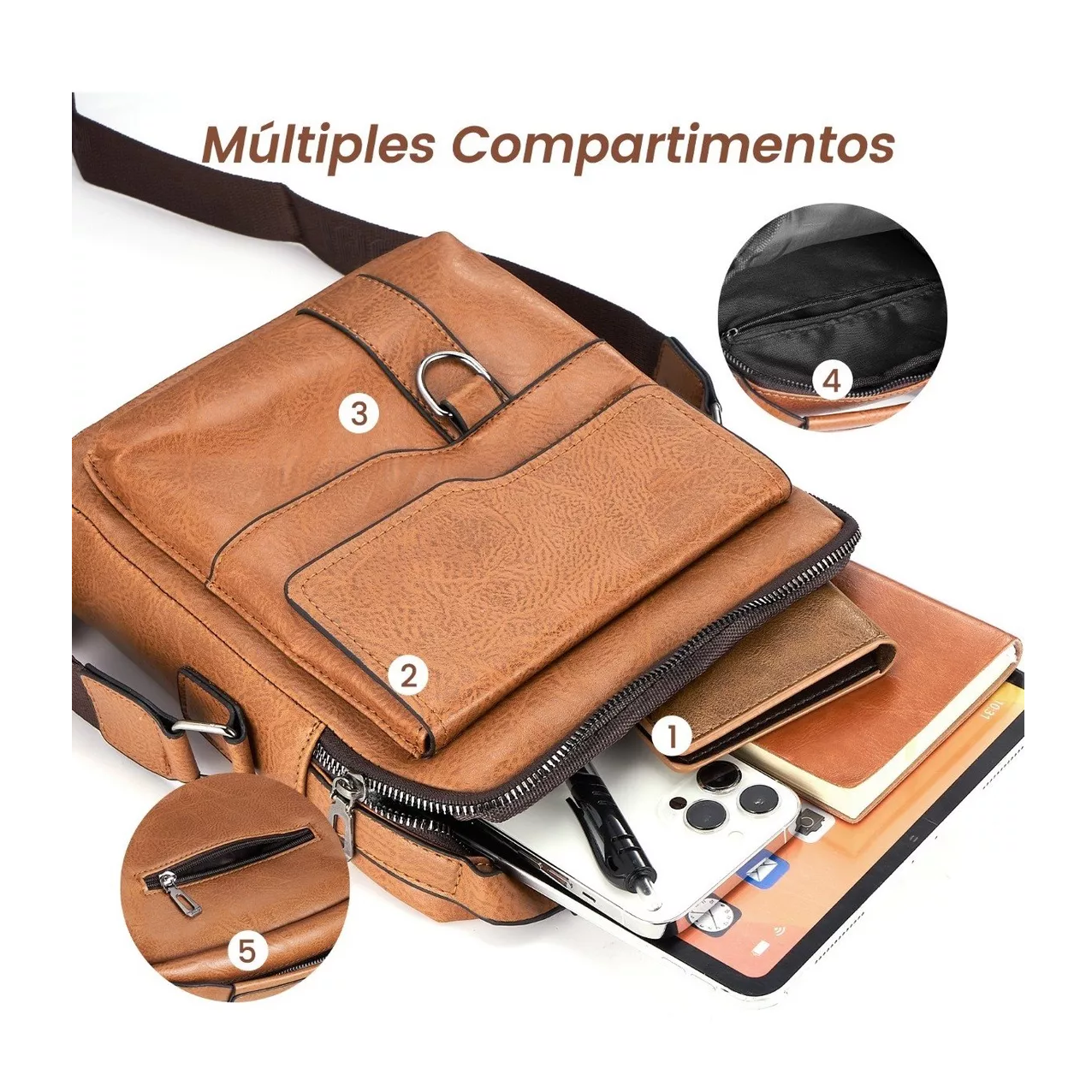 Foto 5 pulgar | Bolsos Belug para Hombre Bandolera Cuero Sintético 3 Pzs color Marrón Claro