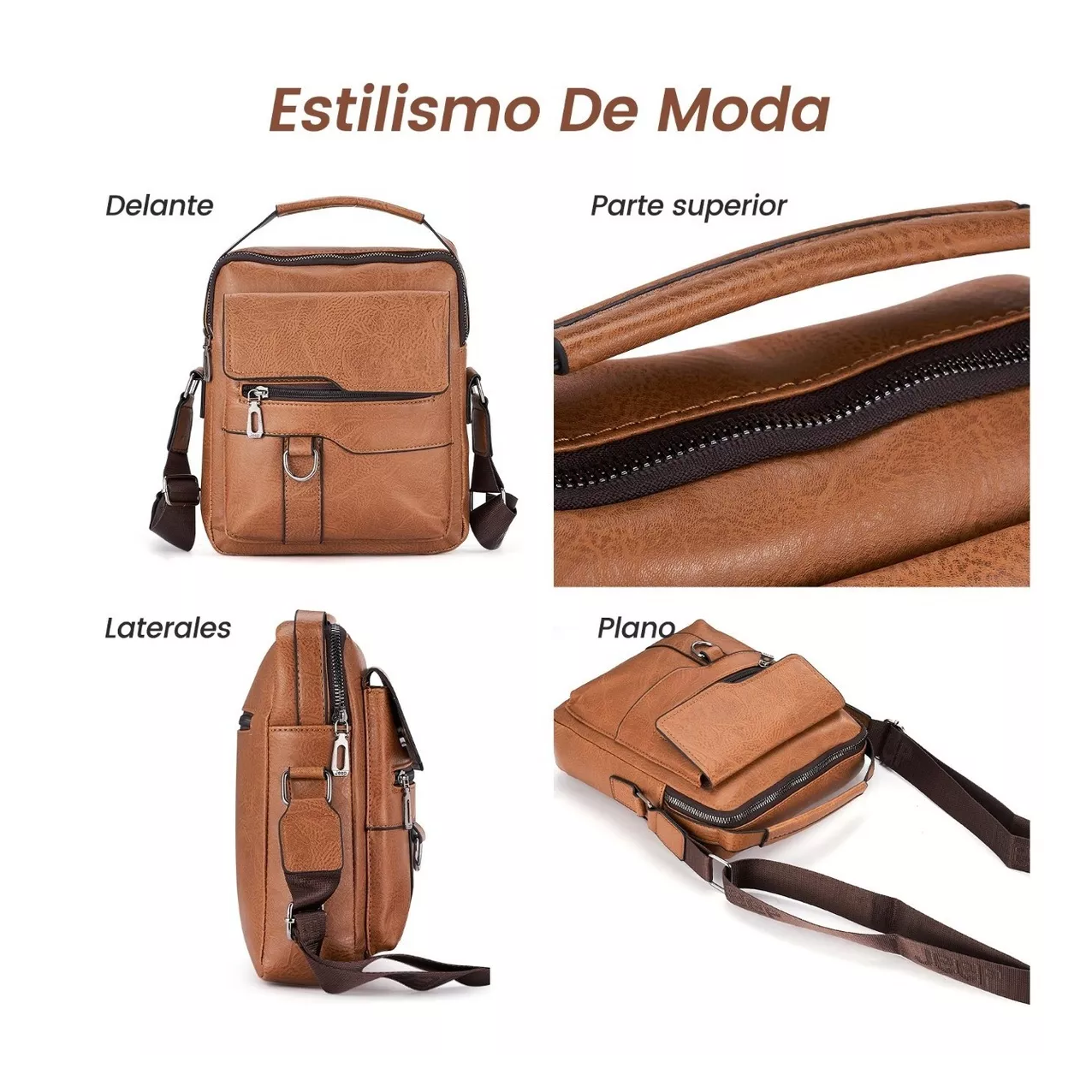 Foto 6 pulgar | Bolsos Belug para Hombre Bandolera Cuero Sintético 3 Pzs color Marrón Claro