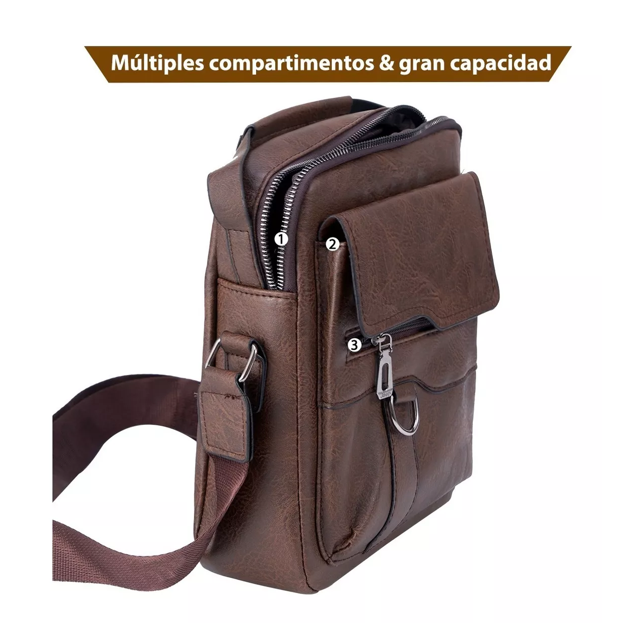 Foto 5 pulgar | Bolsos Belug Bandolera Cuero Sintético 3 Pzs color Marrón Oscuro para Hombre