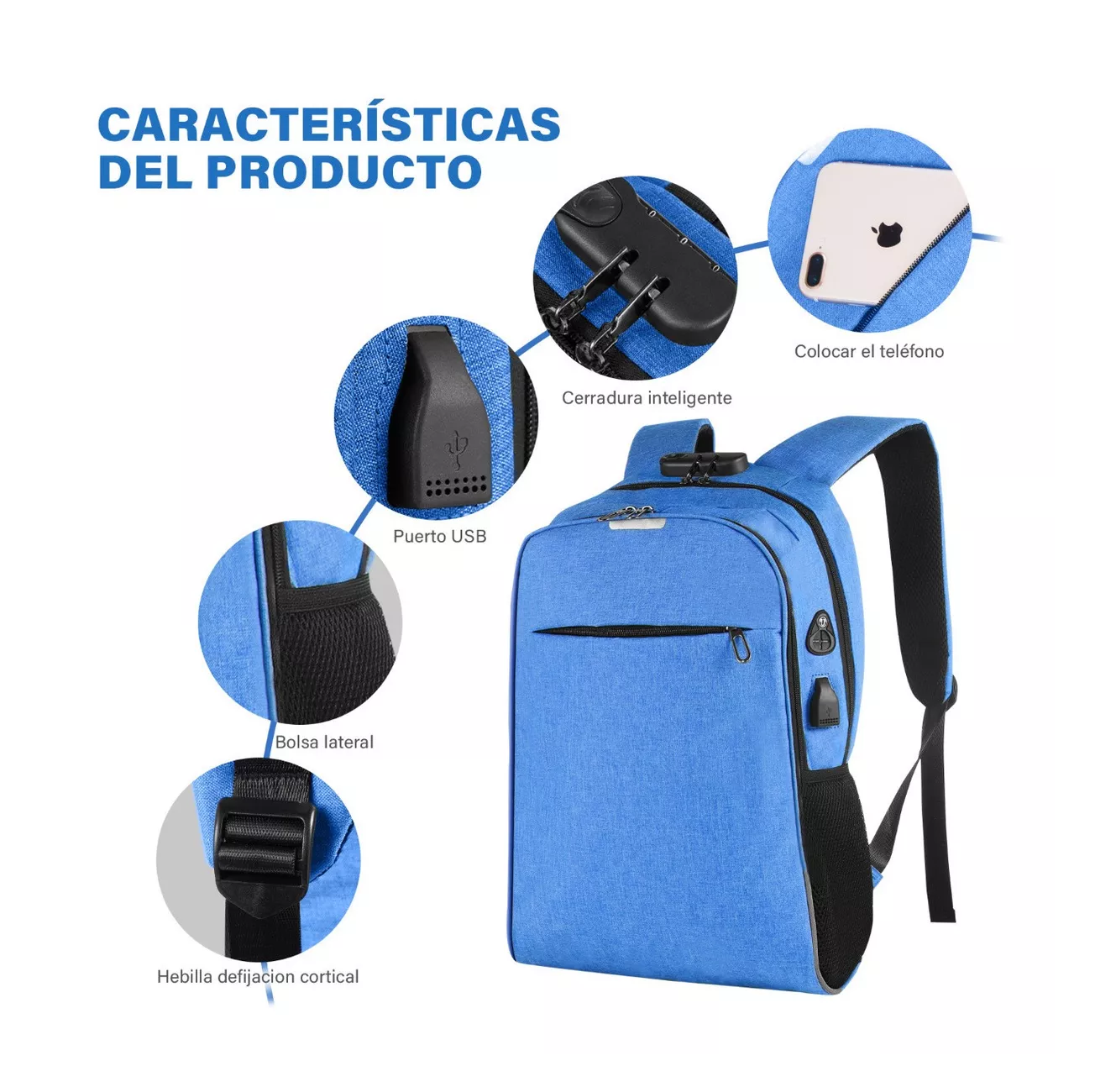 Foto 5 pulgar | Mochila Impermeable Belug con Puerto Usb color Azul