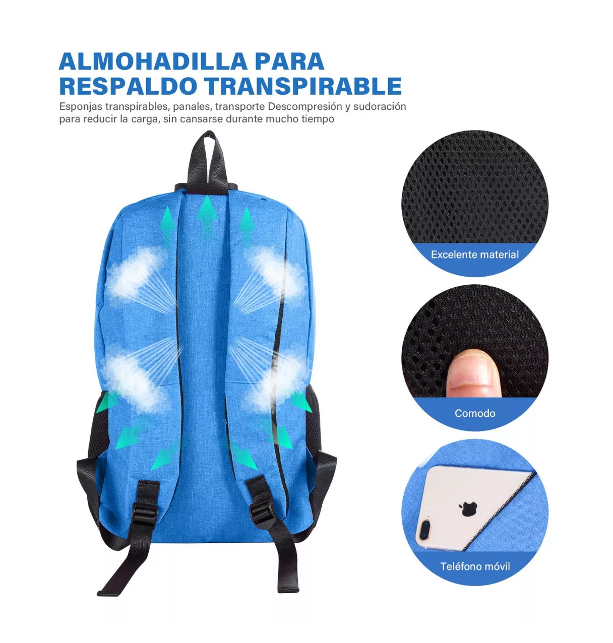 Foto 6 pulgar | Mochila Impermeable Belug con Puerto Usb color Azul