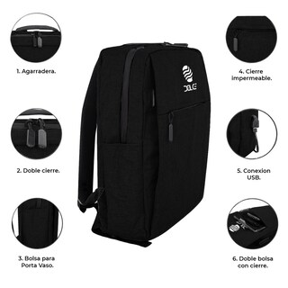 Foto 3 | Mochila Escolar Unisex Dolce MOCLT5 color Negro con Puerto USB