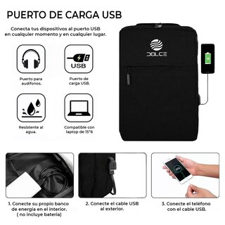 Foto 4 | Mochila Escolar Unisex Dolce MOCLT5 color Negro con Puerto USB