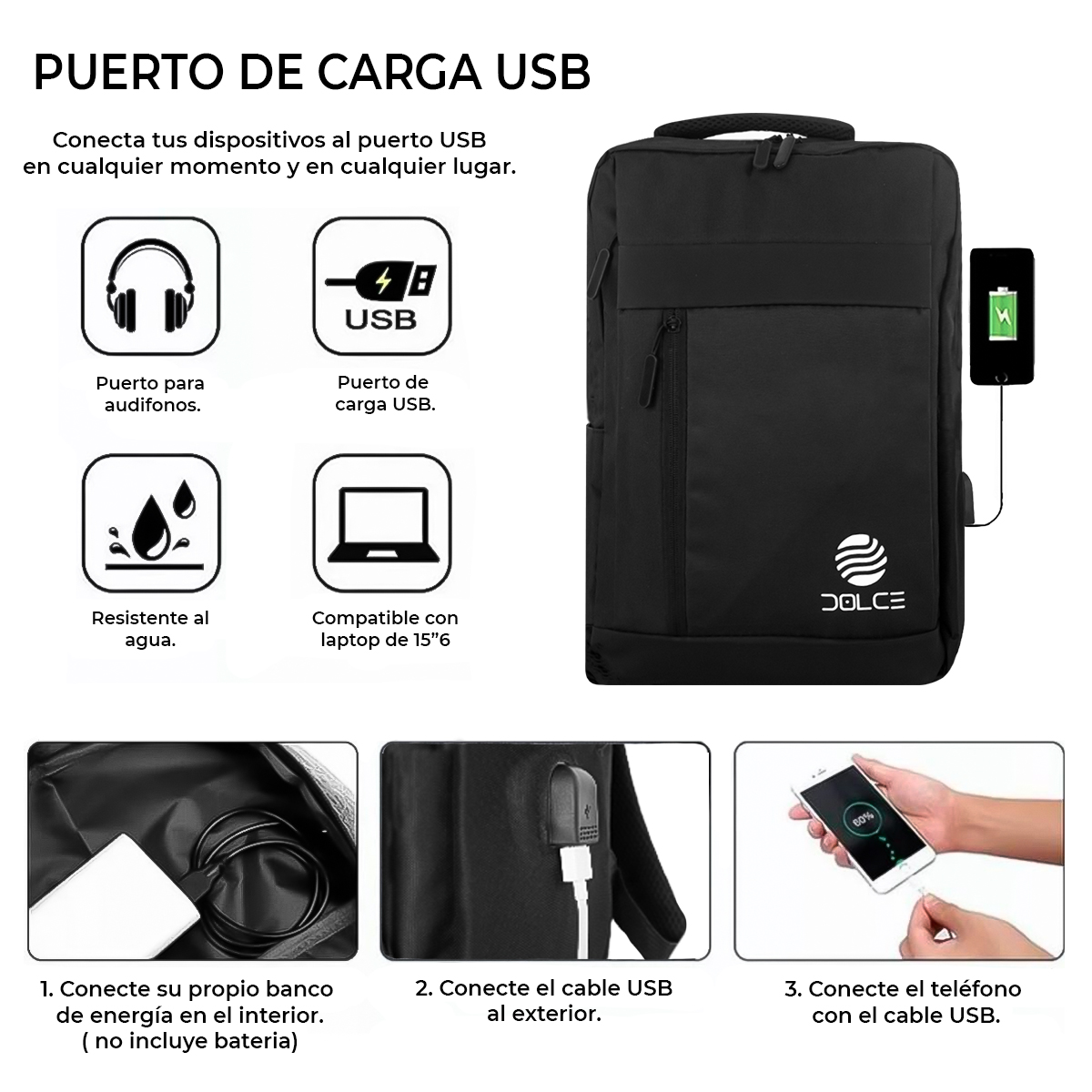 Foto 5 pulgar | Mochila Escolar Dolce con Conexión Usb