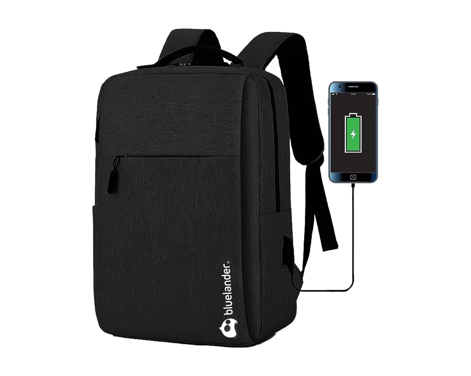 Mochila Antirrobo Para Laptop Bluelander, Carga Usb Para Power Bank Color Negra, Bolsillos Ocultos Impermeable.