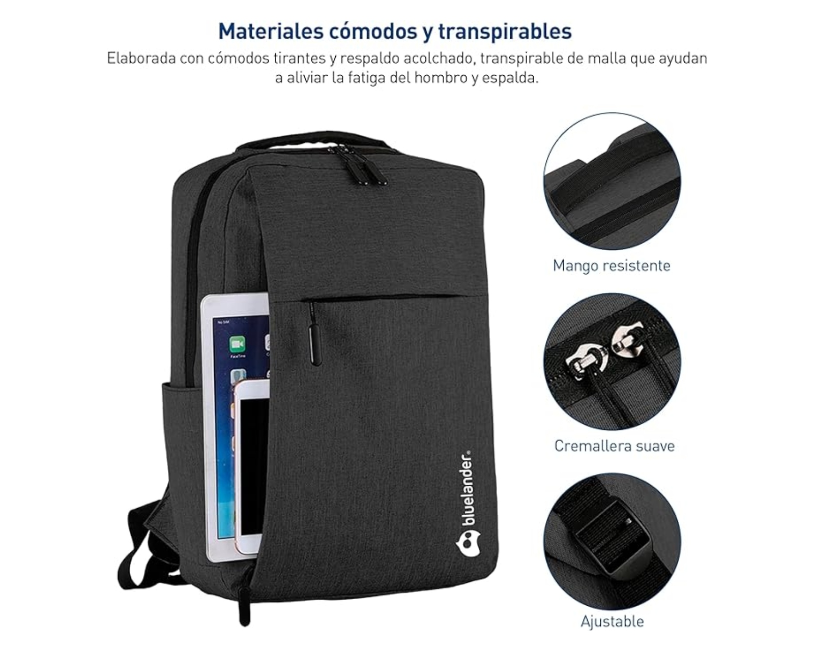 Foto 4 pulgar | Mochila Antirrobo Para Laptop Bluelander, Carga Usb Para Power Bank Color Negra, Bolsillos Ocultos Impermeable.