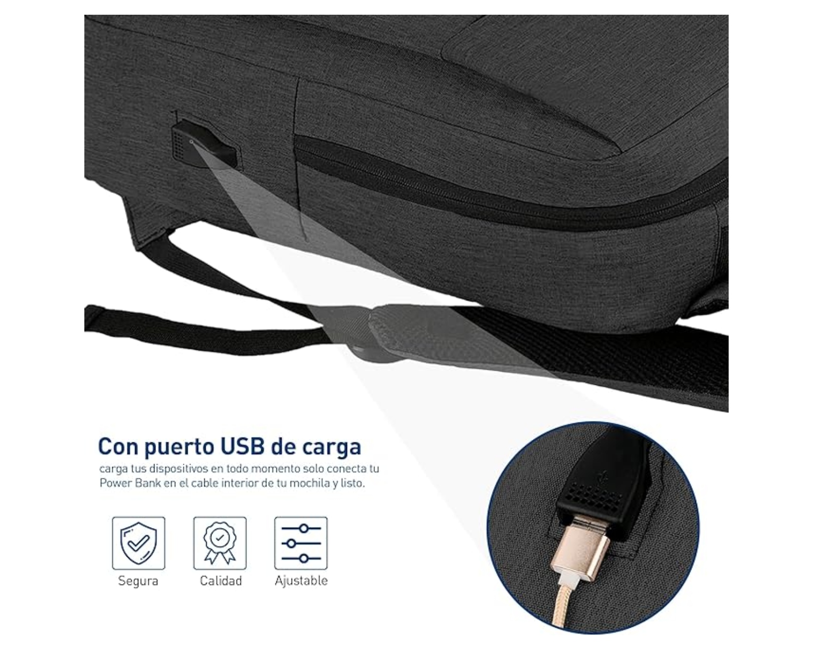 Foto 5 pulgar | Mochila Antirrobo Para Laptop Bluelander, Carga Usb Para Power Bank Color Negra, Bolsillos Ocultos Impermeable.