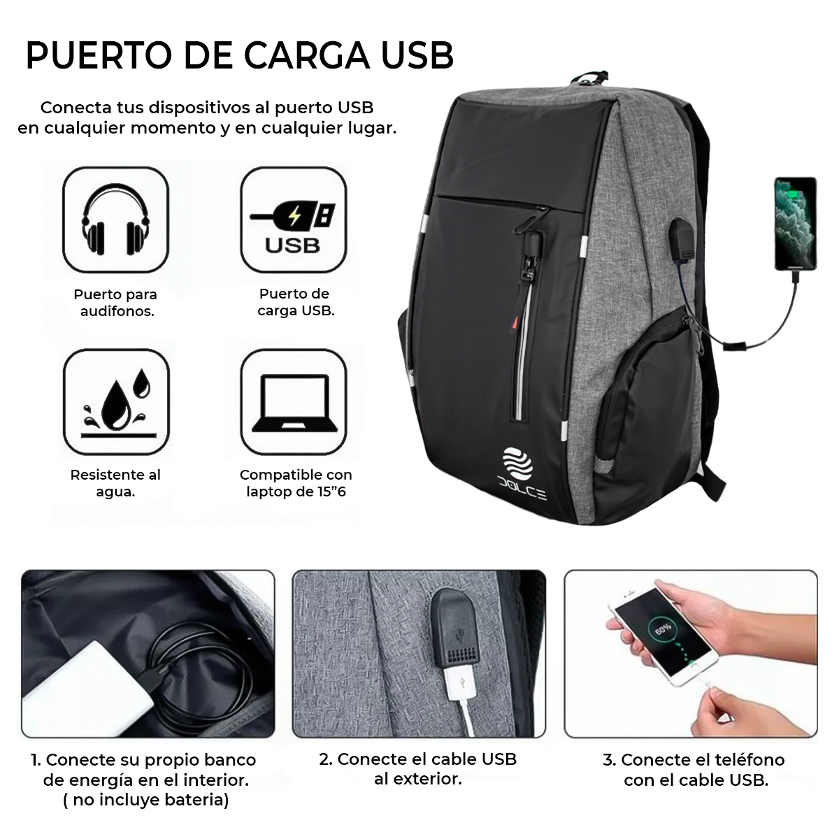 Foto 5 pulgar | Mochila Escolar Dolce con Conexión Usb