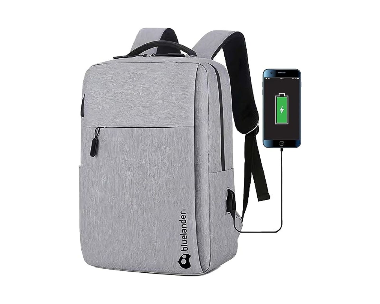 Mochila Antirrobo Para Laptop Bluelander Carga Usb Para Power Bank, Color Gris,  Bolsillos Ocultos Impermeable.