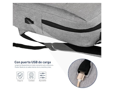 Foto 4 | Mochila Antirrobo Para Laptop Bluelander Carga Usb Para Power Bank, Color Gris, Bolsillos Ocultos Impermeable.