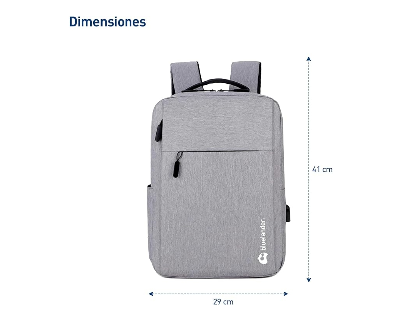 Foto 5 | Mochila Antirrobo Para Laptop Bluelander Carga Usb Para Power Bank, Color Gris,  Bolsillos Ocultos Impermeable.