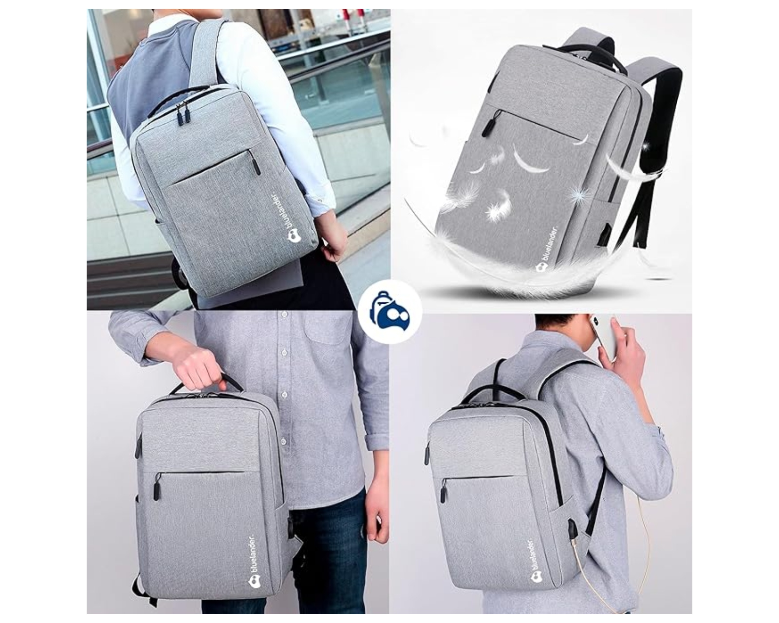 Foto 6 | Mochila Antirrobo Para Laptop Bluelander Carga Usb Para Power Bank, Color Gris,  Bolsillos Ocultos Impermeable.