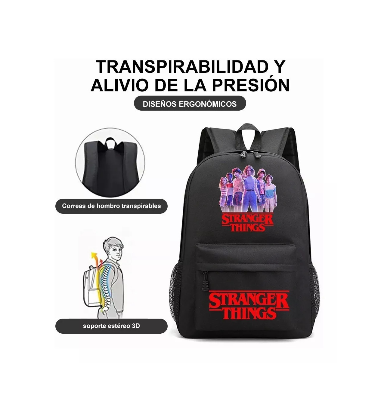 Foto 3 pulgar | Mochila Escolar Set 3 Pzs Stranger Things 4 BELUG Negro