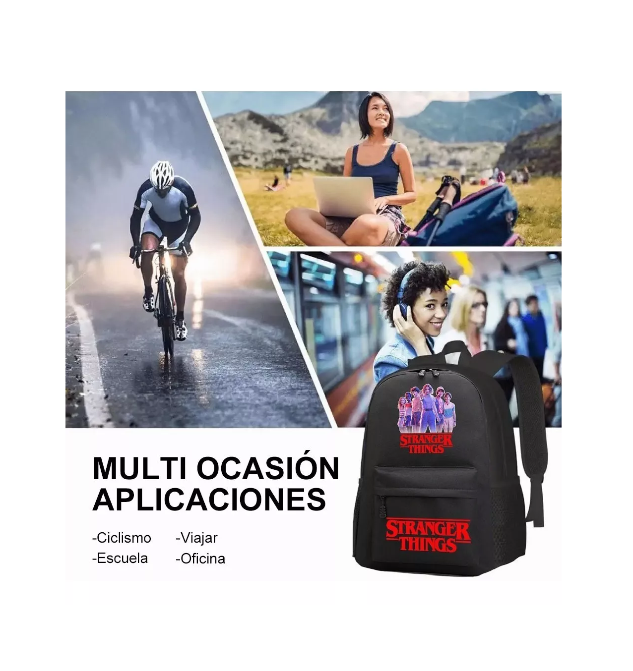 Foto 5 pulgar | Mochila Escolar Set 3 Pzs Stranger Things 4 BELUG Negro