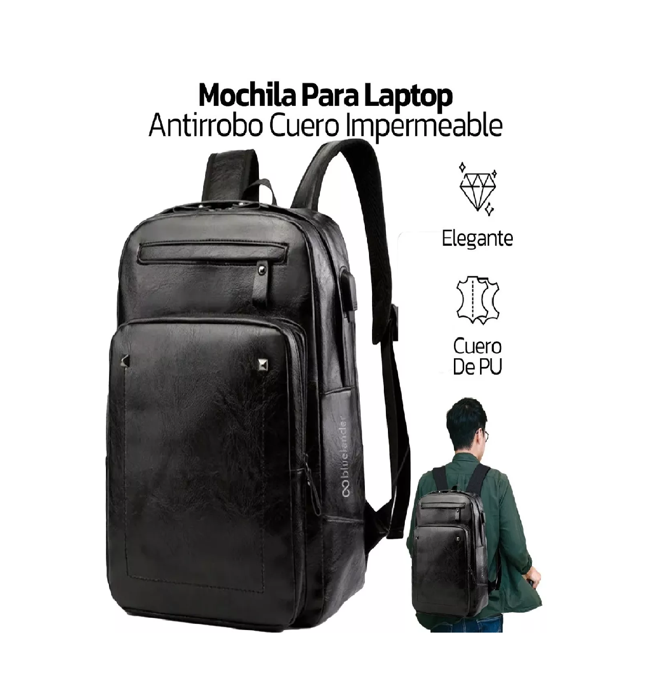 Foto 3 pulgar | Mochila Antirrobo para Laptop Impermeable Puerto Usb Negro