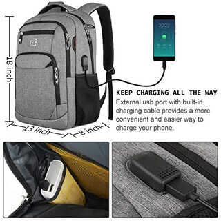 Foto 4 | Venta Internacional- Mochila con Puerto Usb Volher Resistente Agua Gris