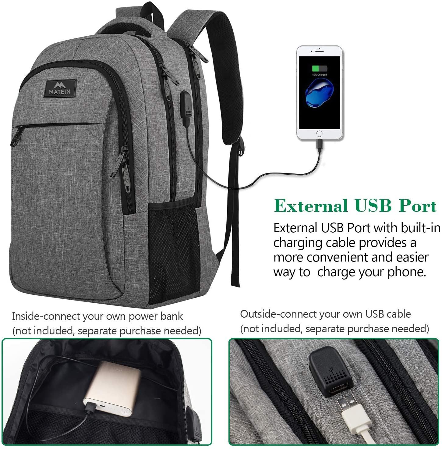 Foto 4 pulgar | Venta Internacional- Mochila de Viaje Portátil Matein Delgada Antirrobo Duradera con Puerto USB Resistente al Agua