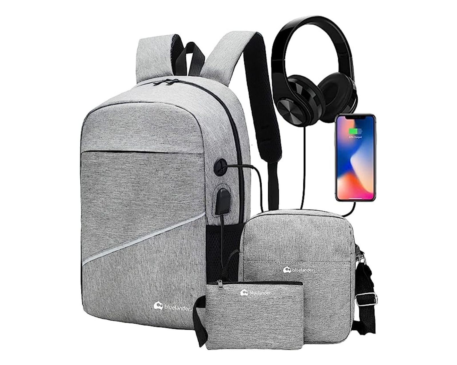 Foto 1 | Mochila con Lapicera y Bolsa Cruzada Bluelander color Gris 3 Piezas