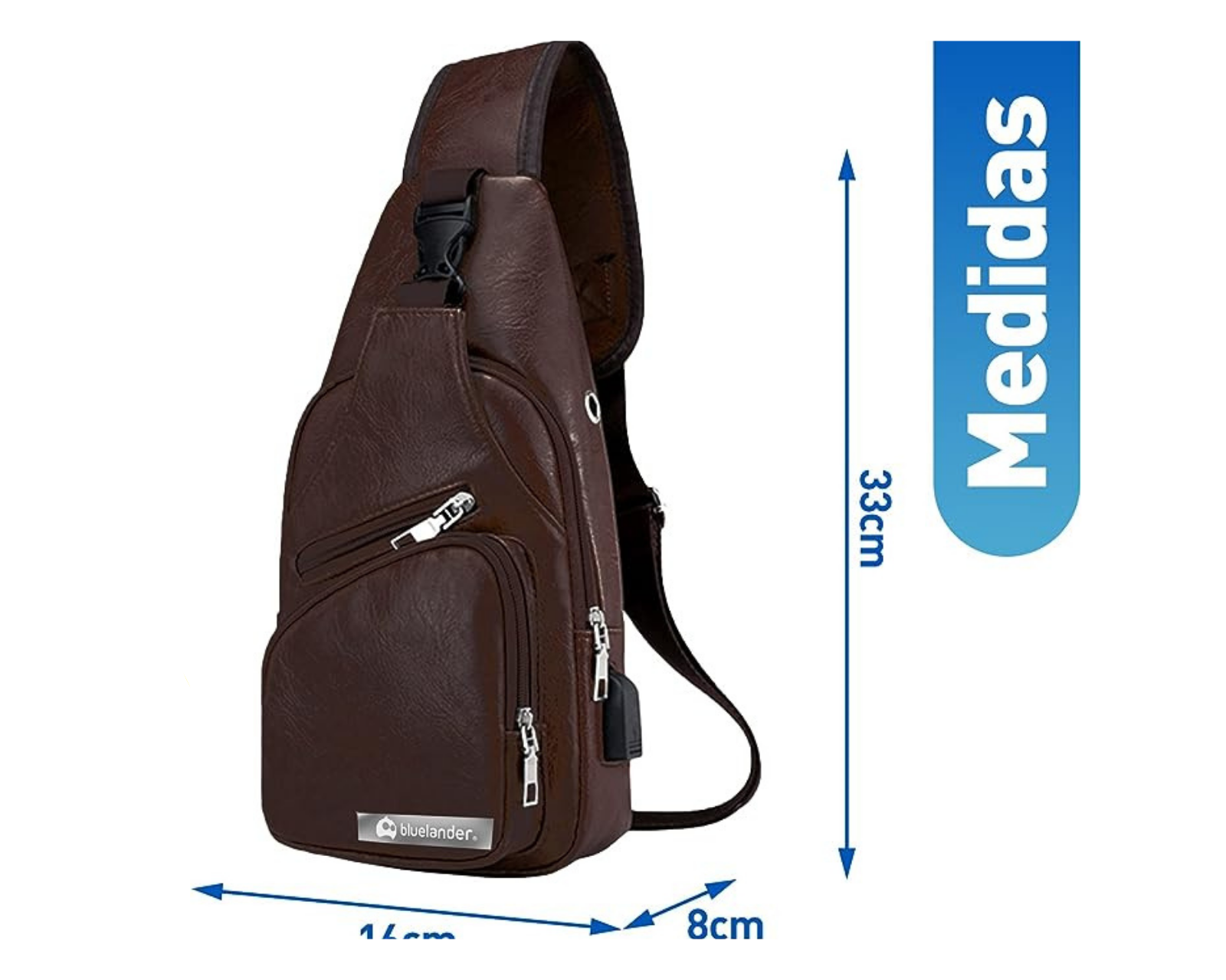 Foto 3 pulgar | Mochila Cruzada Bluelander Marrón para Hombre