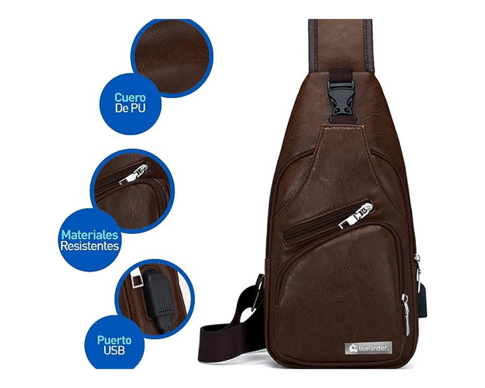 Foto 4 pulgar | Mochila Cruzada Bluelander Marrón para Hombre