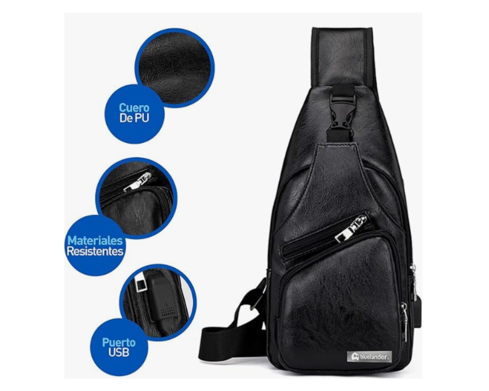 Foto 2 | Mochila Cruzada Bluelander Usb para Power Bank Cuero Sintético Impermeable Ligero para Hombre