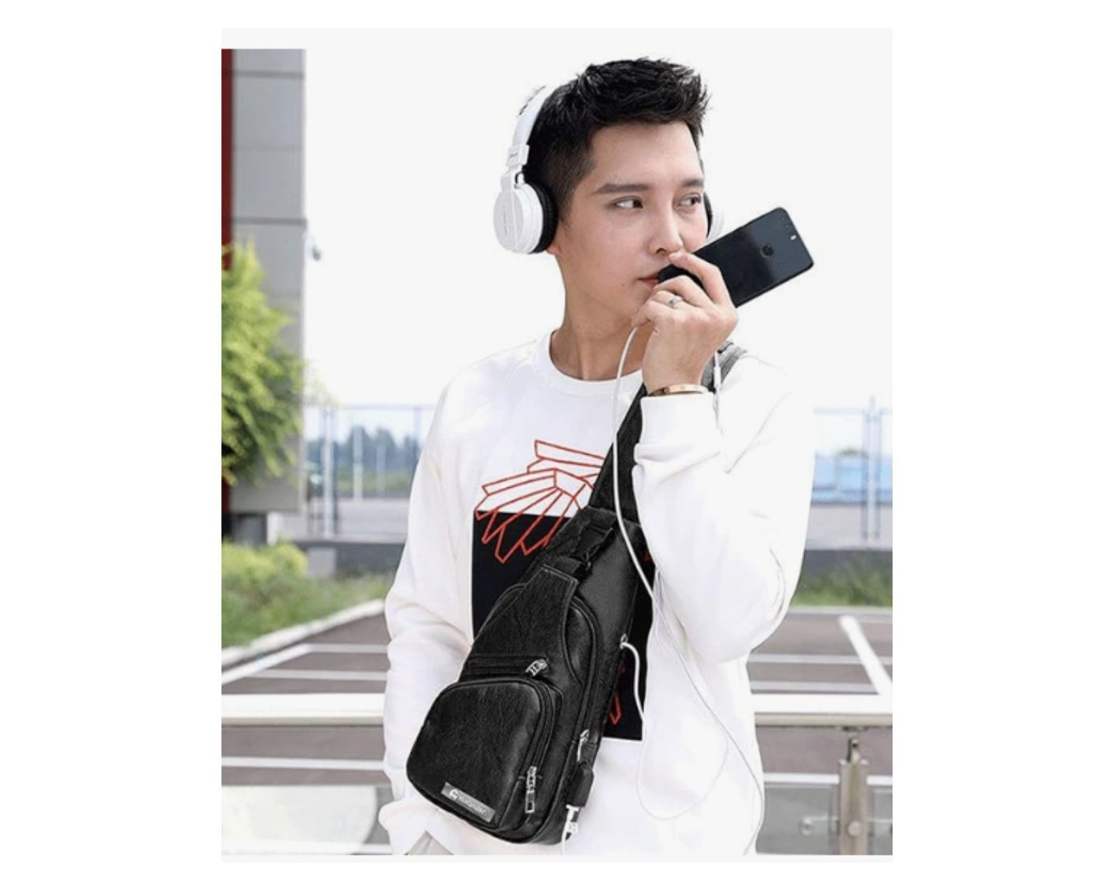 Foto 5 pulgar | Mochila Cruzada Bluelander Usb para Power Bank Cuero Sintético Impermeable Ligero para Hombre