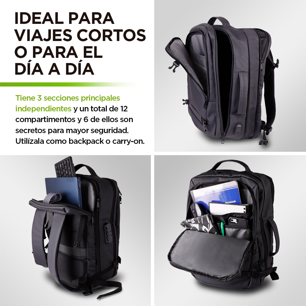 Foto 4 pulgar | Mochila De Viaje Para Laptop Expandible Impermeable Antirrobo, Hikeo, Negro, 83524-bl