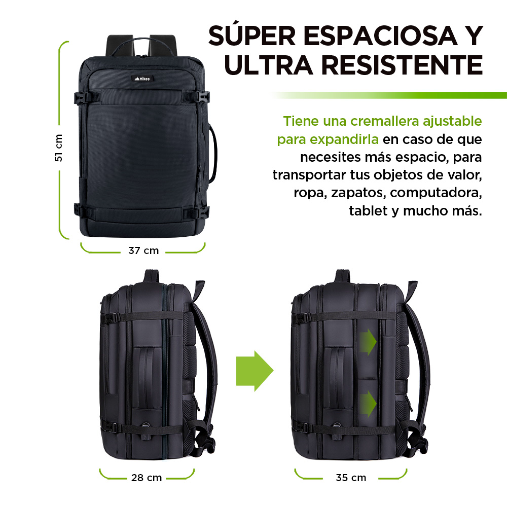 Foto 5 pulgar | Mochila De Viaje Para Laptop Expandible Impermeable Antirrobo, Hikeo, Negro, 83524-bl