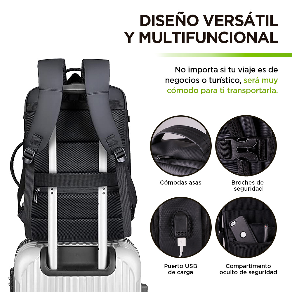 Foto 9 pulgar | Mochila De Viaje Para Laptop Expandible Impermeable Antirrobo, Hikeo, Negro, 83524-bl