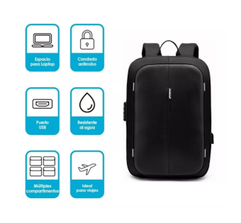 Foto 2 | Mochila Antirrobo para Laptop con Cargador Negro