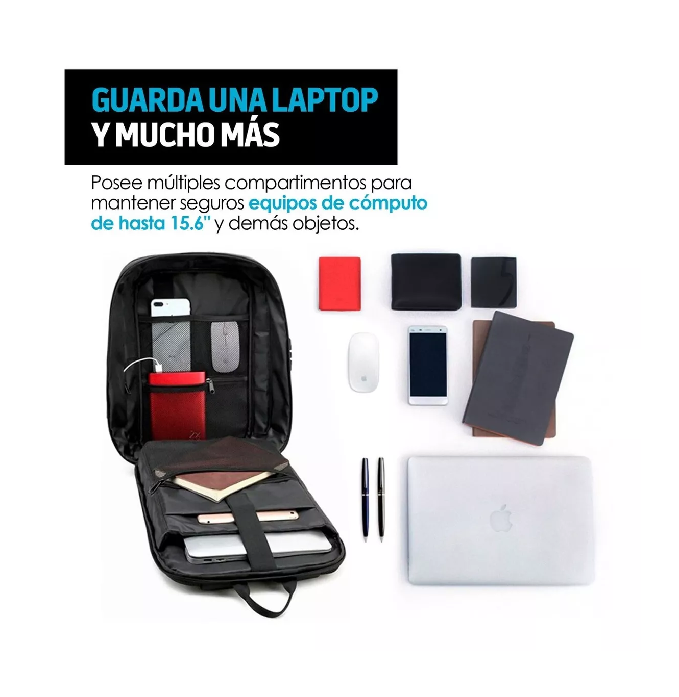 Foto 5 pulgar | Mochila Antirrobo para Laptop con Cargador Negro