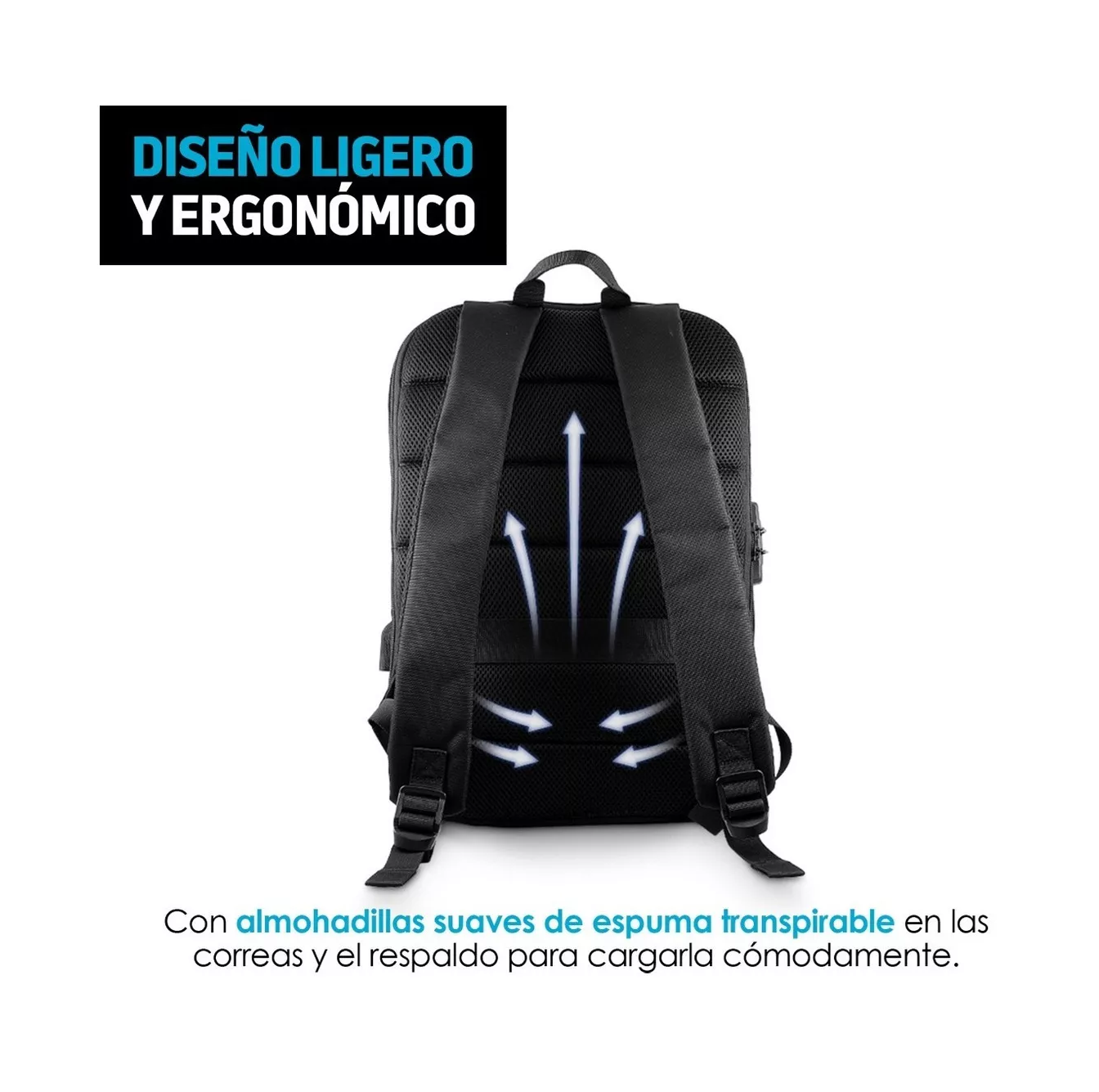 Foto 6 pulgar | Mochila Antirrobo para Laptop con Cargador Negro