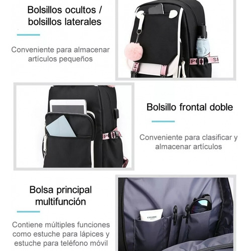 Foto 4 | Venta Internacional - Mochila con Puerto Usb Juvenil Negra