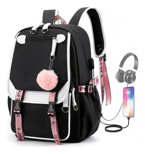 Venta Internacional - mochila de Moda Juvenil Estilo Coreano con Puerto USB