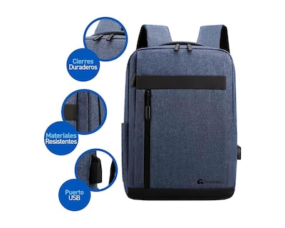 Foto 3 | Mochila Bluelander para Laptop de 15" con Puerto USB para Power Bank Impermeable Azul