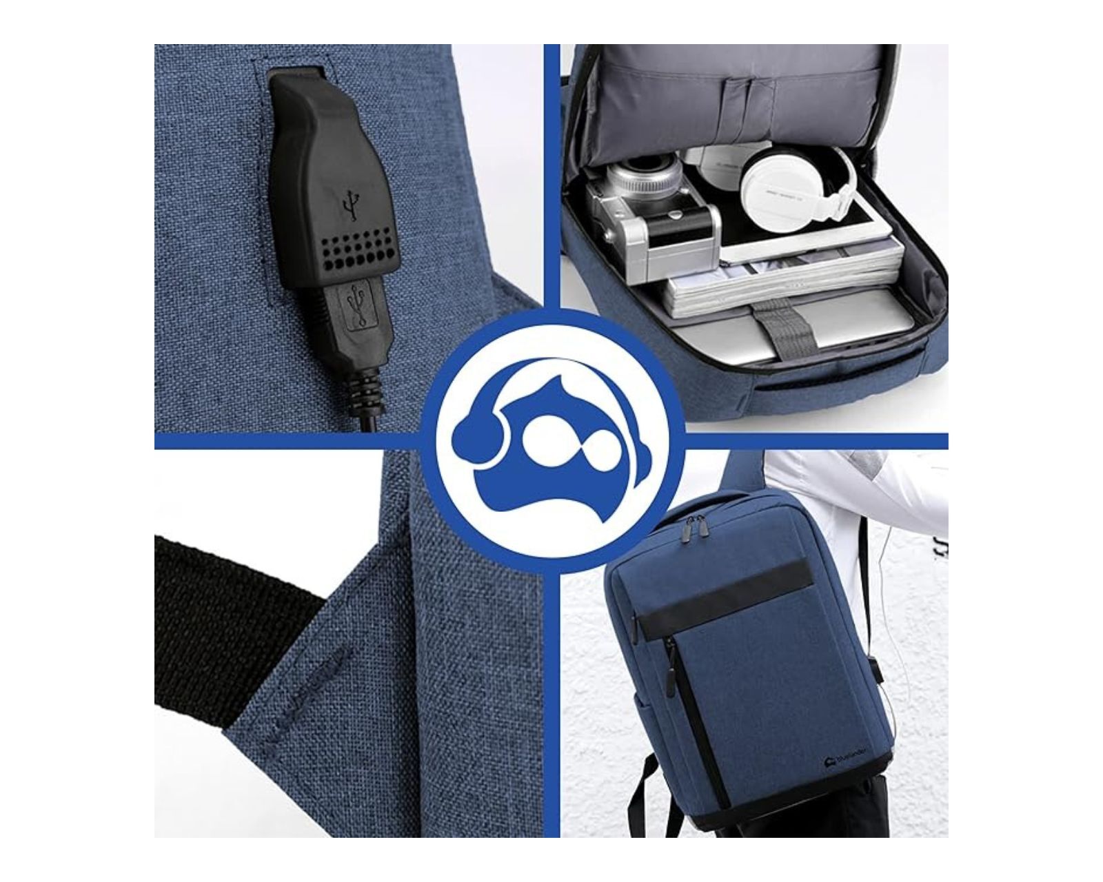 Foto 5 | Mochila Bluelander para Laptop de 15" con Puerto USB para Power Bank Impermeable Azul